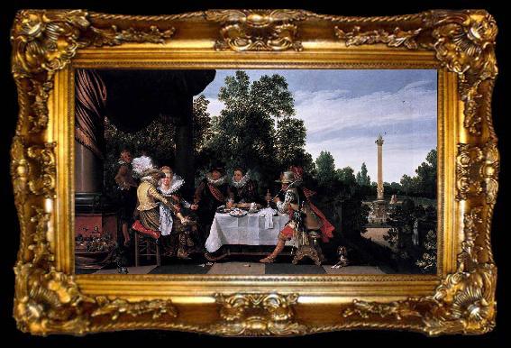 framed  Esaias Van de Velde Merry company banqueting on a terrace, ta009-2